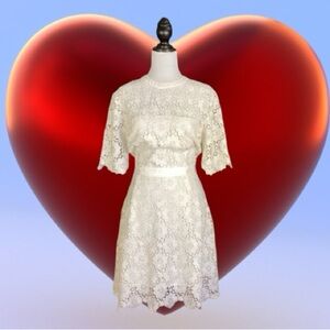 ModCloth White Ivory Floral Lace Short Sleeve Scallop Mini Dress Size 12